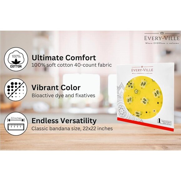 Women's Yellow Cotton Bandana Large Cowgirl Imported Handkerchief Headband Scarf - Picture 2 of 7